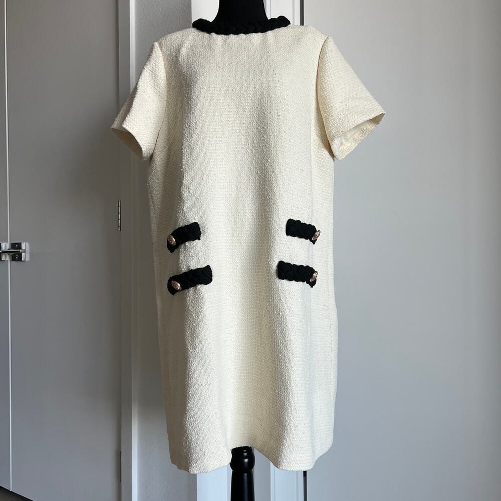 Tuckernuck Jackie Dress Womens XXL Cream Tweed Short Sleeve - Picture 2 of 16